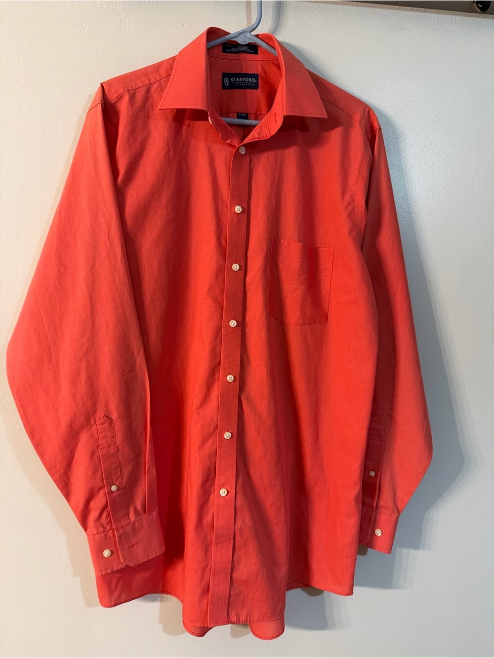 Stafford Men's Coral-Red Long Sleeve Dress Shirt